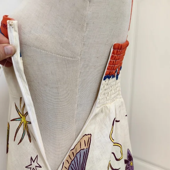 ALEMAIS Surrealist Summer Sleeveless Linen Midi Sundress